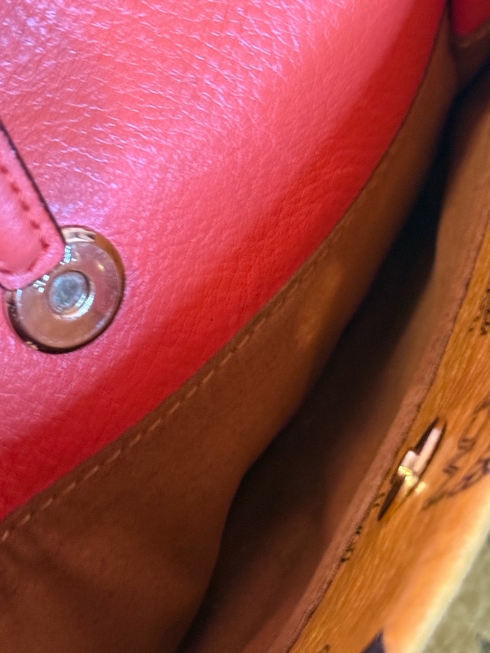 MCM Tan Visetos Monogram Crossbody with Coral Trim - Picture 11 of 14